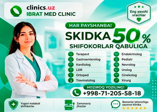 SKIDKA 50% — har payshanba Ibrat Med klinikasida shifokor konsultatsiyalari!